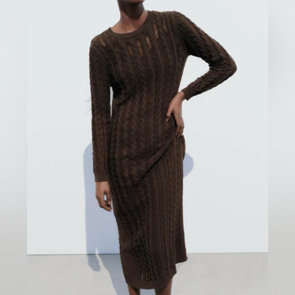 Zara Chocolate Long Sleeve Knit Dress